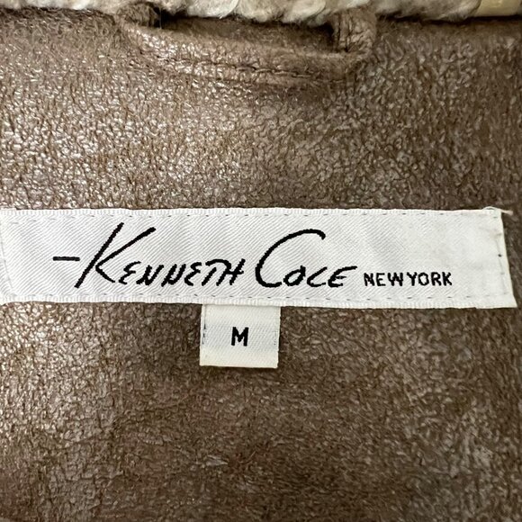 Kenneth Cole NY Womens Brown Faux Shearling Penny Lane Coat Hooded size Medium - Picture 11 of 15
